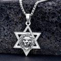 wholesale 925 Sterling Silver Lion Head in Star of David Pendant Necklace-0-3