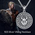 wholesale 925 Sterling Silver Nordic Viking Warrior Head with Runes and Spiral Dove Pendant Necklace-0-2