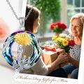 wholesale S925 Sterling Silver 14K Gold Plated Sunflower Mother Necklace with Blue Crystal for Mom Grandma Gift-0-2