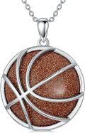 wholesale 925 Sterling Silver Goldstone Basketball Sports Pendant Necklace-0-0