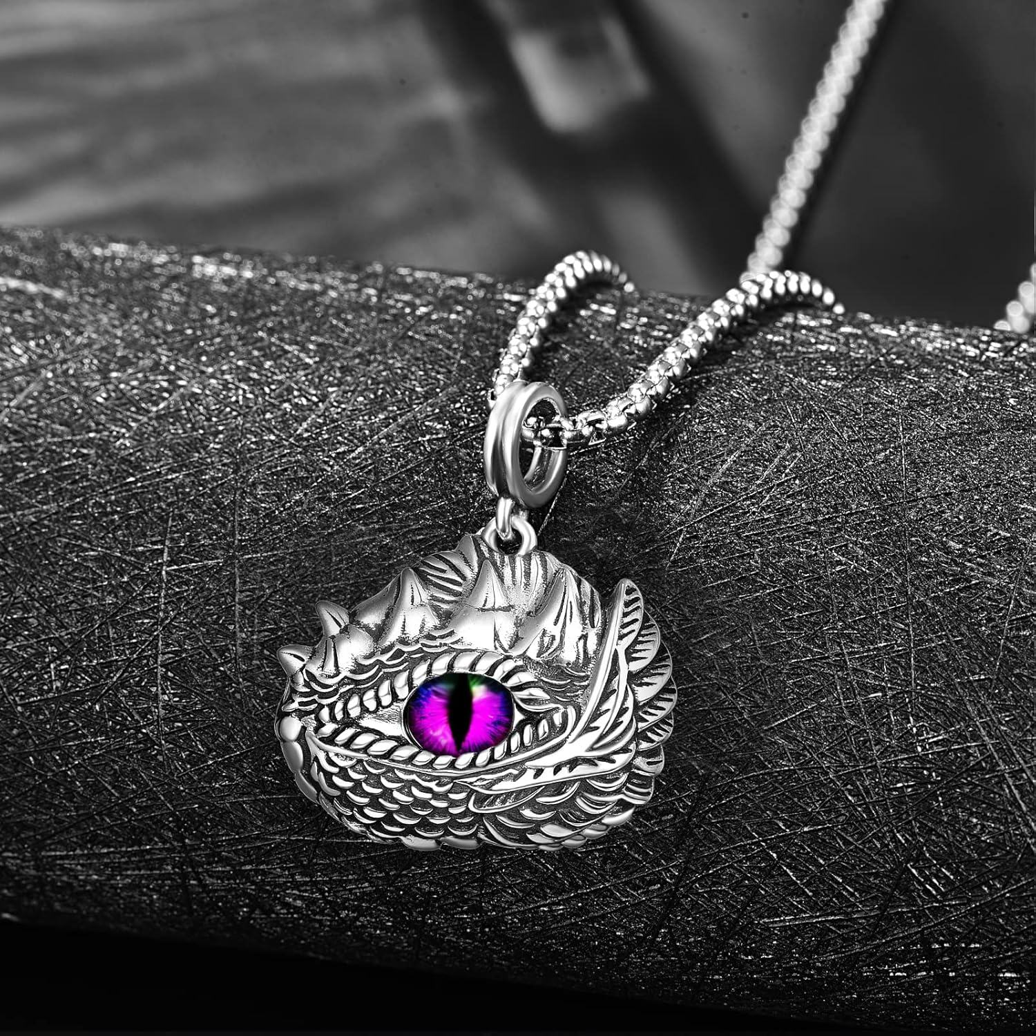 Sterling Silver Dragon Eye Pendant with Purple Blue Green Stone-0-4
