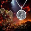 wholesale Copper Oxidized Saint Michael Archangel Round Medal Pendant Necklace-0-5