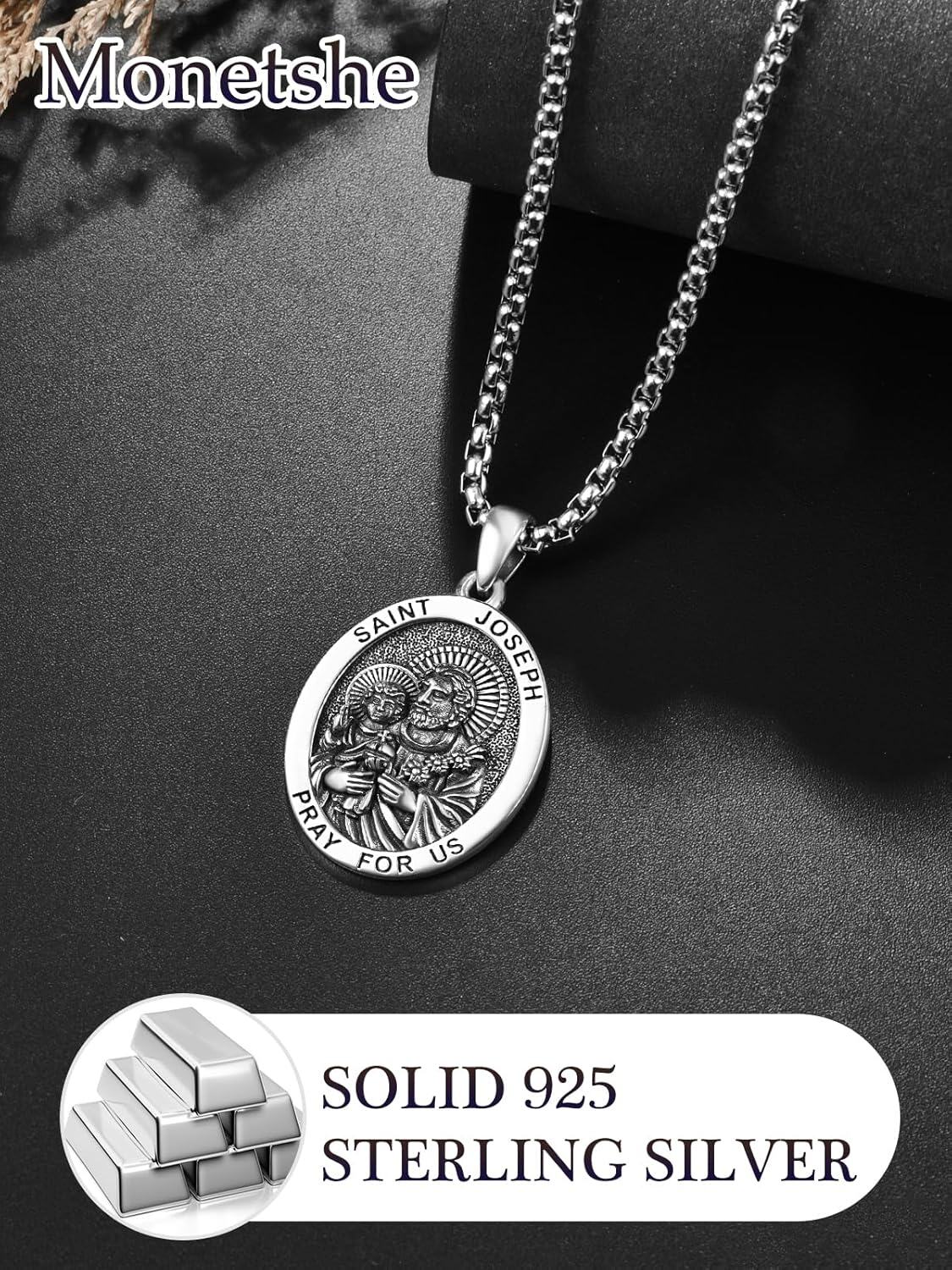 Sterling Silver Monetshe Patron Saint Medals Catholic Pendant Necklaces-0-5