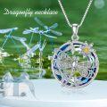 wholesale 925 Sterling Silver Dragonfly Blue Crystal Flower Pendant Necklace for Women-0-2