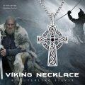 wholesale 925 Sterling Silver Celtic Cross Pendant with Black Stone and Norse Runes - Viking Jewelry for Men & Women -0-5