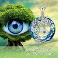 wholesale 925 Sterling Silver Blue Crystal Evil Eye Tree of Life Pendant Necklace-0-2