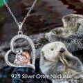 wholesale 925 Sterling Silver Love You Forever Otter & Bear Heart Pendant Necklace for Women-0-5