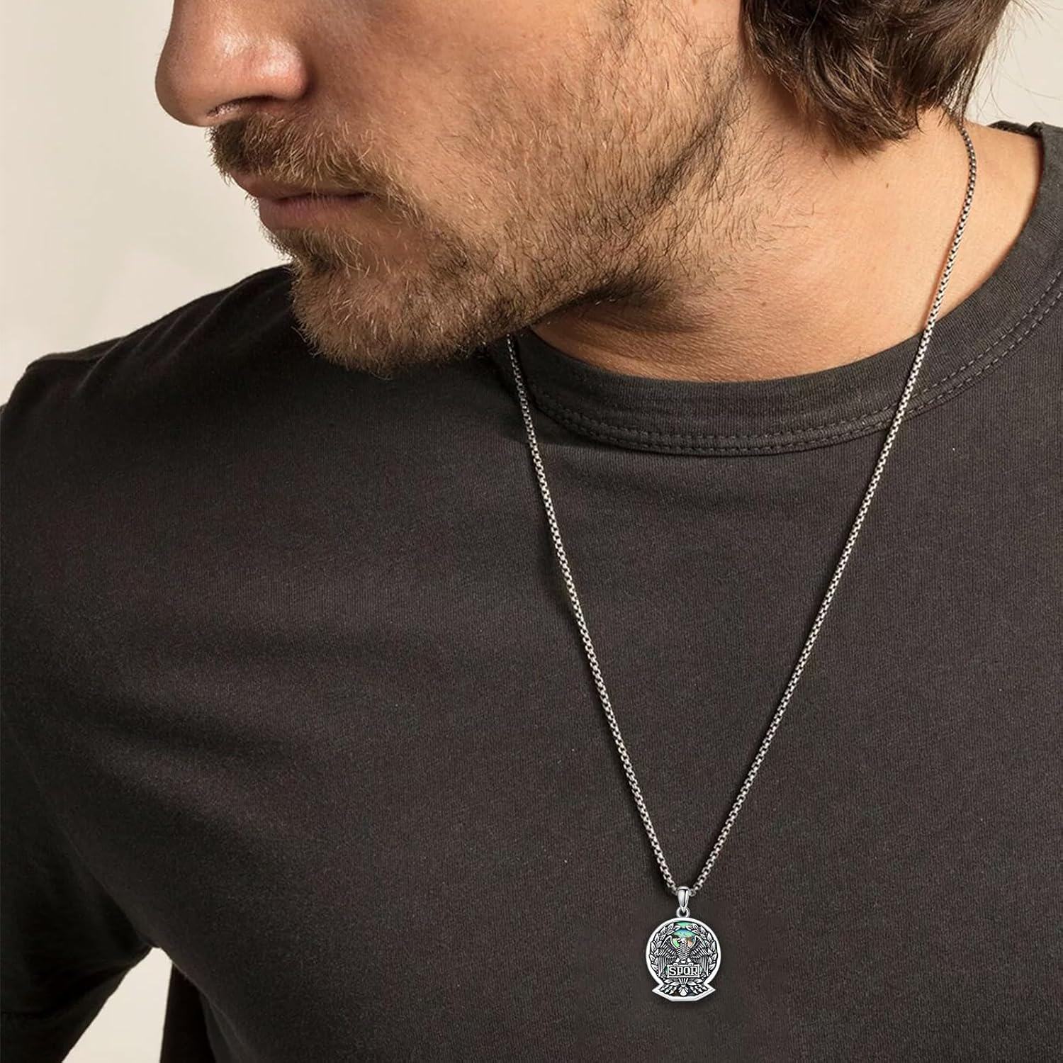 925 Sterling Silver Roman Eagle SPQR Pendant Necklace with Abalone Shell and Laurel Wreath Design for Men & Women-0-3