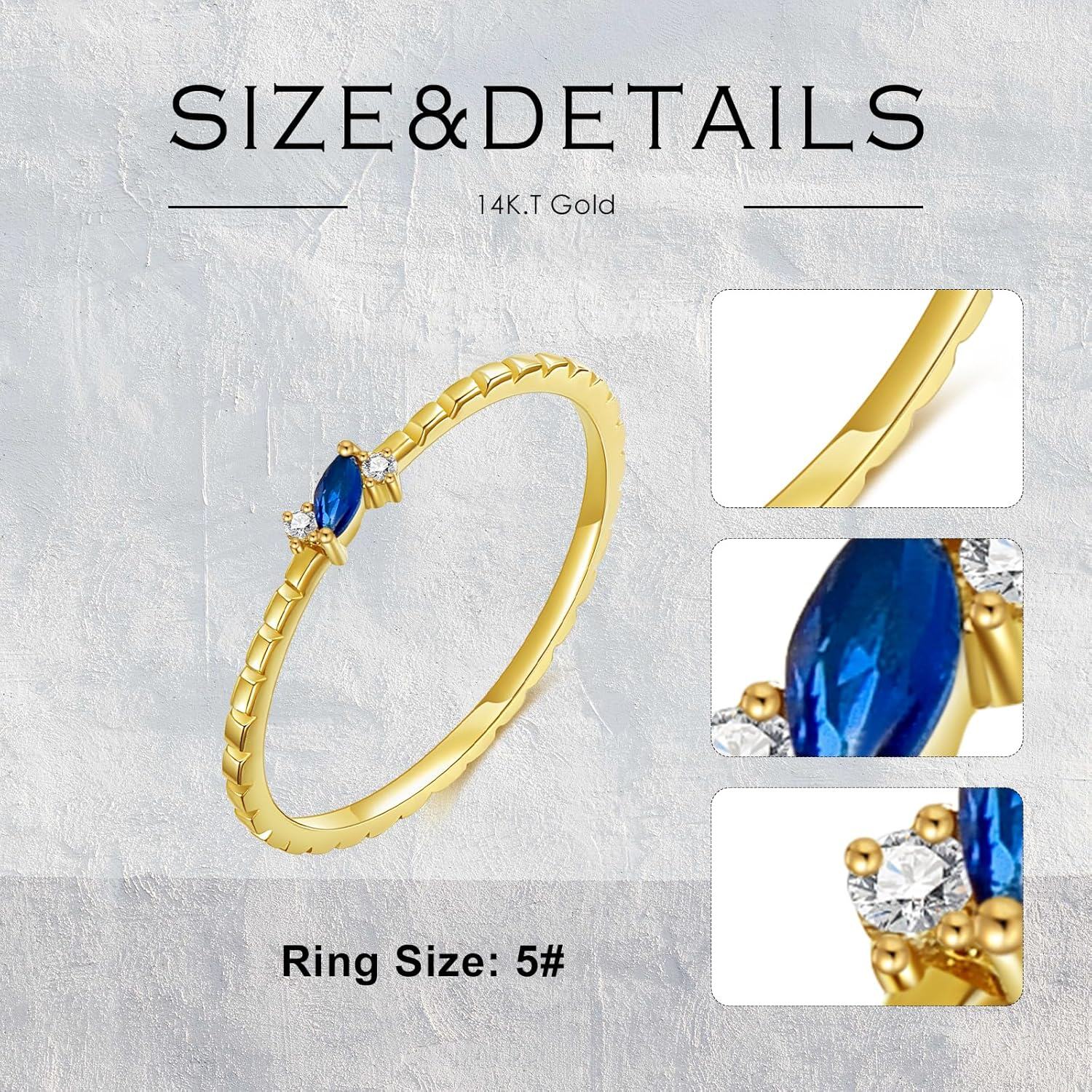 14K Yellow Gold Created Sapphire Marquise Cut Stacking Ring for Women-0-4