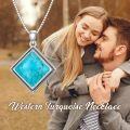 wholesale 925 Sterling Silver Square Turquoise Stone Pendant Necklace - Vintage Boho Style Jewelry for Women-0-5