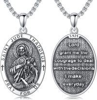wholesale 925 Sterling Silver Saint Jude Thaddeus Prayer Medal Pendant Necklace  for Women and Men-Saint Jude