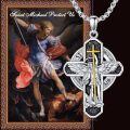 wholesale 925 Sterling Silver  St Michael Cross Pendant Necklace for Men & Women-0-1