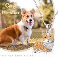 wholesale 925 Sterling Silver Corgi Dog Breed Pendant Necklace with Orange and White Stones for Pet Lovers-0-5