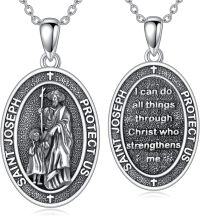 wholesale 925 Sterling Silver Saint Joseph Protect Us Pendant Necklace Catholic  for Women Men-Saint Joseph