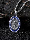 wholesale 925 Sterling Silver & Blue Enamel Oval St Sebastian Prayer Medal Pendant Necklace for Men/Women - Catholic Protection -0-3