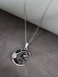wholesale 925 Sterling Silver Crescent Moon Snake Blue Stone Pendant Necklace-0-4