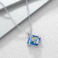 wholesale 925 Sterling Silver Blue Crystal Birth Flower Necklace for Women - Square Shape Pendant -0-3
