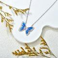 wholesale 925 Sterling Silver Blue Opal Butterfly Pendant Necklace for Women-0-1