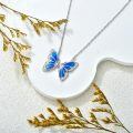 wholesale 925 Sterling Silver Blue Enamel Double Butterfly Pendant Necklace With Cubic Zirconia-0-1