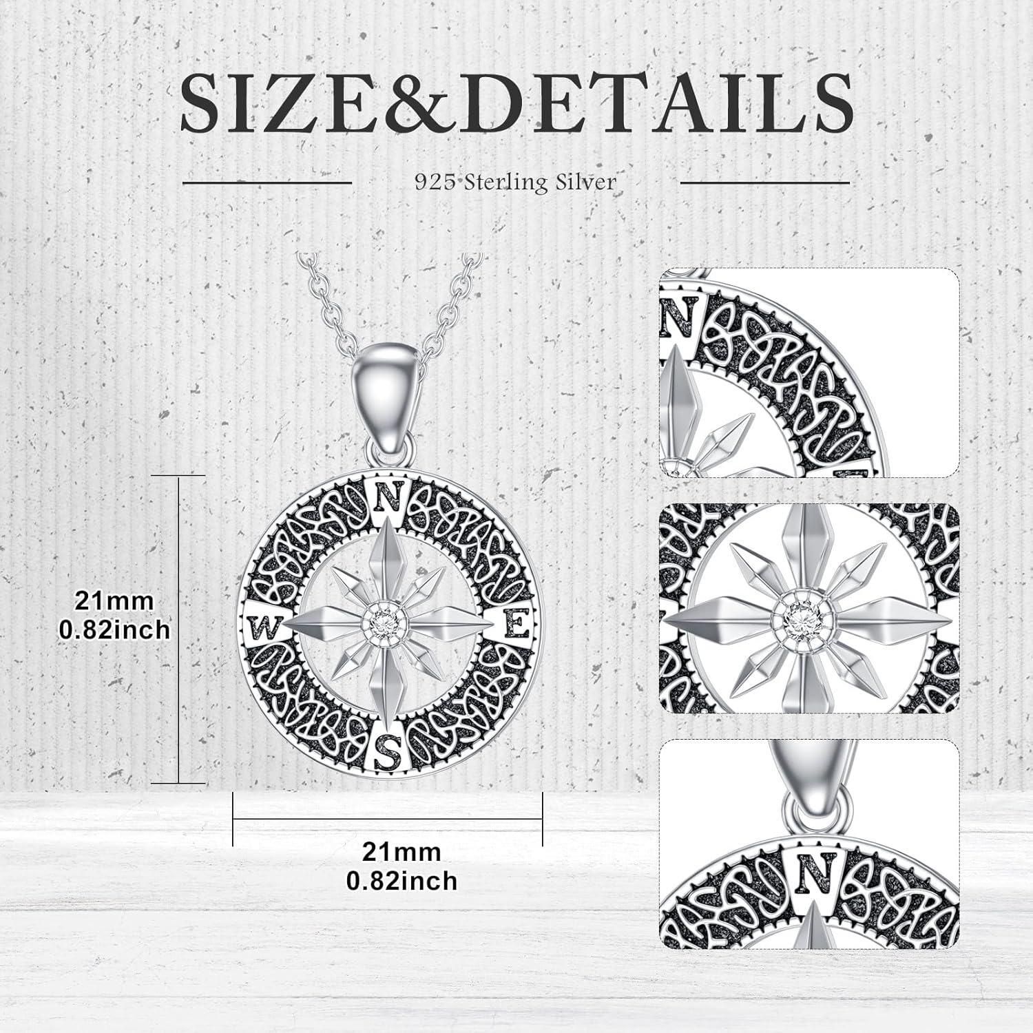wholesale 925 Sterling Silver Round Compass Pendant with Cubic Zirconia and Moonstone - 925 Sterling Silver Jewelry for Women-0-2