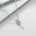 wholesale 925 Sterling Silver Heart-Shaped Pendant with Cubic Zirconia and Scroll Design for Women's Key Necklace Charm-0-4