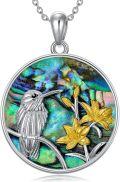wholesale 925 Sterling Silver Round Hummingbird Abalone Shell Inlay Pendant Necklace Gift for Her Mother's Day Jewelry-0-0