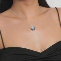 wholesale 925 Sterling Silver Rn Nurse Caduceus Heart Blue Crystal Zircon Pendant Necklace-0-3