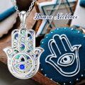 wholesale 925 Sterling Silver Abalone Shell Evil Eye Hand of Fatima Pendant Necklace-0-2