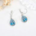 wholesale 925 Sterling Silver Blue Turquoise & Black Tourmaline Tree Of Life Drop Earrings-0-2