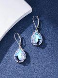 wholesale 925 Sterling Silver Blue Moonstone Cat Filigree Teardrop Dangle Leverback Earrings-0-1