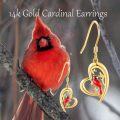 wholesale 14K Gold Heart-Shaped Cardinal Drop Earrings - Christmas Gifts for Her-0-5