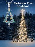 wholesale 925 Sterling Silver Multicolor Crystal Christmas Tree Pendant Necklace for Women Girls -0-3