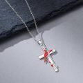 wholesale 925 Sterling Silver Cardinal Cross with Berries and Leaves Pendant Necklace-0-3