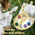 wholesale Gold 925 Sterling Silver Art Palette with Gemstone Pendants and Brushes - Unique Designer Necklaces Gifts for Artists & Women-0-1