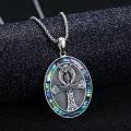 wholesale 925 Sterling Silver Oval Ankh Cross Pendant with Abalone Shell Inlay - Ancient Egyptian Amulet Protection Jewelry for Women and Men (24+2 Rolo Chain Included) -0-2