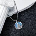 wholesale 925 Sterling Silver Round Blue Opal St Francis of Assisi Medal Prayer Necklace-0-3