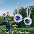 wholesale 925 Sterling Silver Blue Sapphire Halo Sunburst Oval Stud Earrings for Women-0-4