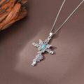 wholesale 925 Sterling Silver & Turquoise Cross Necklace with Butterfly Rose Vine Pendant - 18 Adjustable Chain-0-5