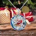 wholesale 925 Sterling Silver Two Tone Hummingbird Blossom Blue Crystal Pendant Necklace-0-2