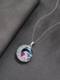 wholesale 925 Sterling Silver Rainbow Crystal Moon & Owls Pendant Necklace Gift for Women-0-4