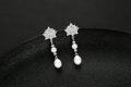 wholesale 925 Sterling Silver Lotus Flower with White Pearls Dangle Stud Earrings for Women-0-3