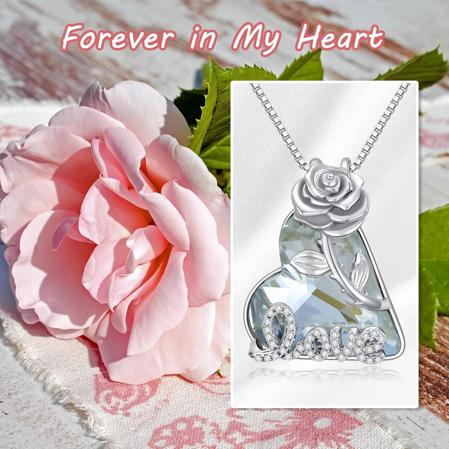 Sterling Silver Rose Lotus Necklace with Opal Crystal Lily Moss Agate-0-6