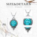 wholesale 925 Sterling Silver Round Genuine Turquoise Pendant Necklace Bohemian Gift for Women-0-3