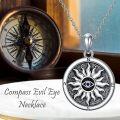 wholesale 925 Sterling Silver Evil Eye Compass Pendant Necklace with Blue Stone and Chain for Women Men  45cm Length-0-1