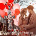 wholesale 925 Sterling Silver & 18K Rose Gold Plated Women's Cross Necklace w/Rose Flower Pendant-0-2