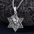 wholesale 925 Sterling Silver Star of David Necklace w/ Lion & Santa Muerte Pendant-0-3