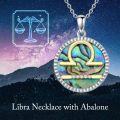 wholesale 925 Sterling Silver Libra Zodiac Sign Abalone Shell & Natural Cubic Zirconias Pendant Necklace for Women Girls s (Libra)-0-5