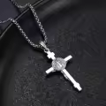 wholesale 925 Sterling Silver Crucifix Cross with St Benedict Medal Pendant Necklace Wholesale for Men Women Catholic  48cm Chain Length-0-3