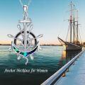 wholesale 925 Sterling Silver Nautical Ship Wheel Pendant Necklace with Abalone Shell and Rope Accents for Women's Gifts-0-5