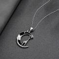 wholesale 925 Sterling Silver Giraffe Moon Black Crystal Necklace Pendant for Women Girls Gifts 45cm Chain Length-0-4